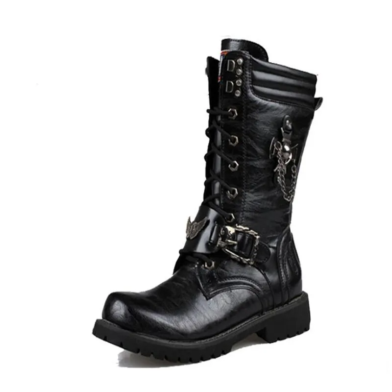High Top Leather Skull Combat Boots For Men Fashionable Motorcycle Army Punk Goth And Biker Demonia Shoes Style 201127 From Factory Kong07 Bulk 33.24 DHgate.Com