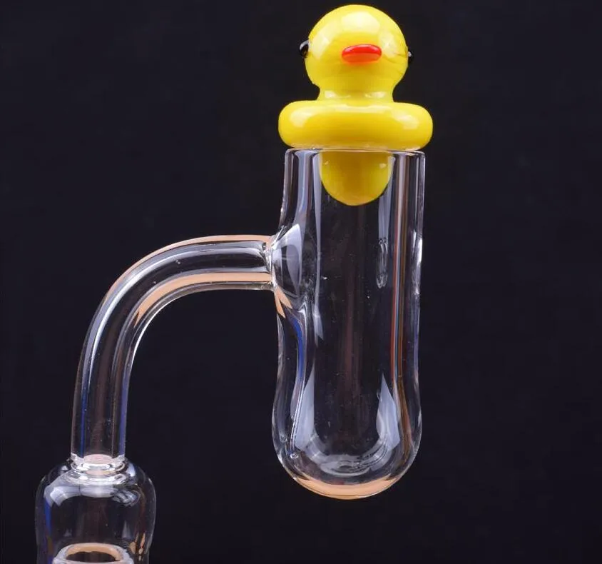 Banger al quarzo con parte superiore piatta e martelletto a fondo tondo Banger al quarzo spesso 4 mm con tappo in carb anatra colorato 10mm 14mm 18mm per bong Dab Rig