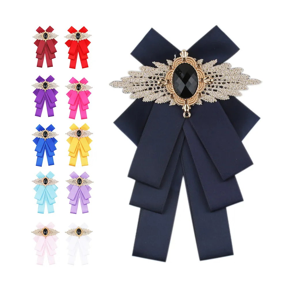Smycken bow crystal brosches stift canvas tyg bowknot slips slips corsage brosch för kvinnor klädklänning brosch