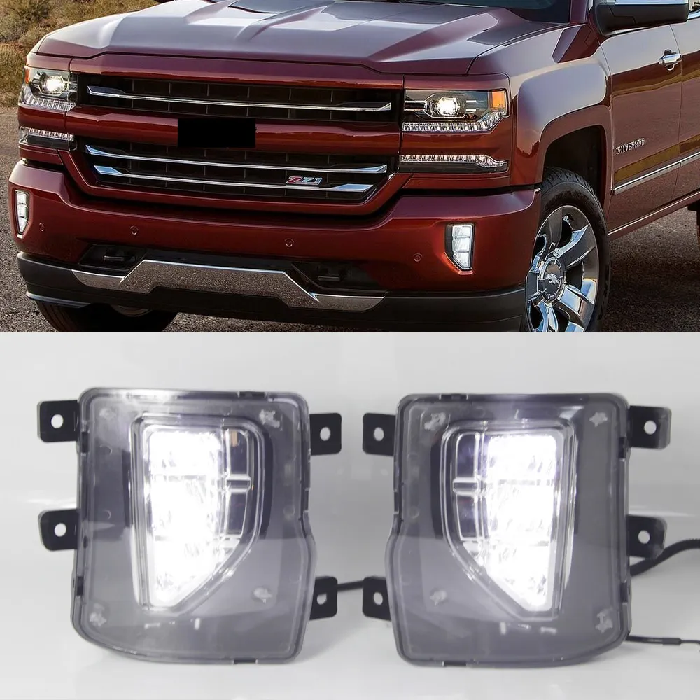 2PCS LED Daytime Running Lights 2016 2017 2018 DRL Relay Daylight foglamp assembly For chevrolet Silverado 1500