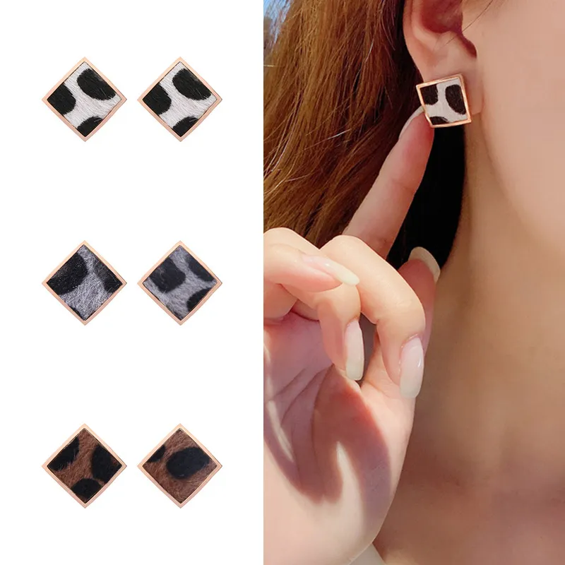 Vintage vierkante oorknopjes voor vrouwen sieraden Koreaanse eenvoudige geometrische luipaard print earing meisje oor accessoires pendientes nieuw