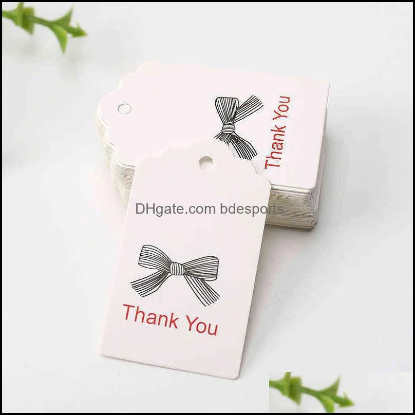 100pcs 5x3cm Handmade Thank You Tags White Kraft Paper Tags Garment Shoes Bags Hang Tag Package Cards Cake Cookie Bags Accessory Y1230