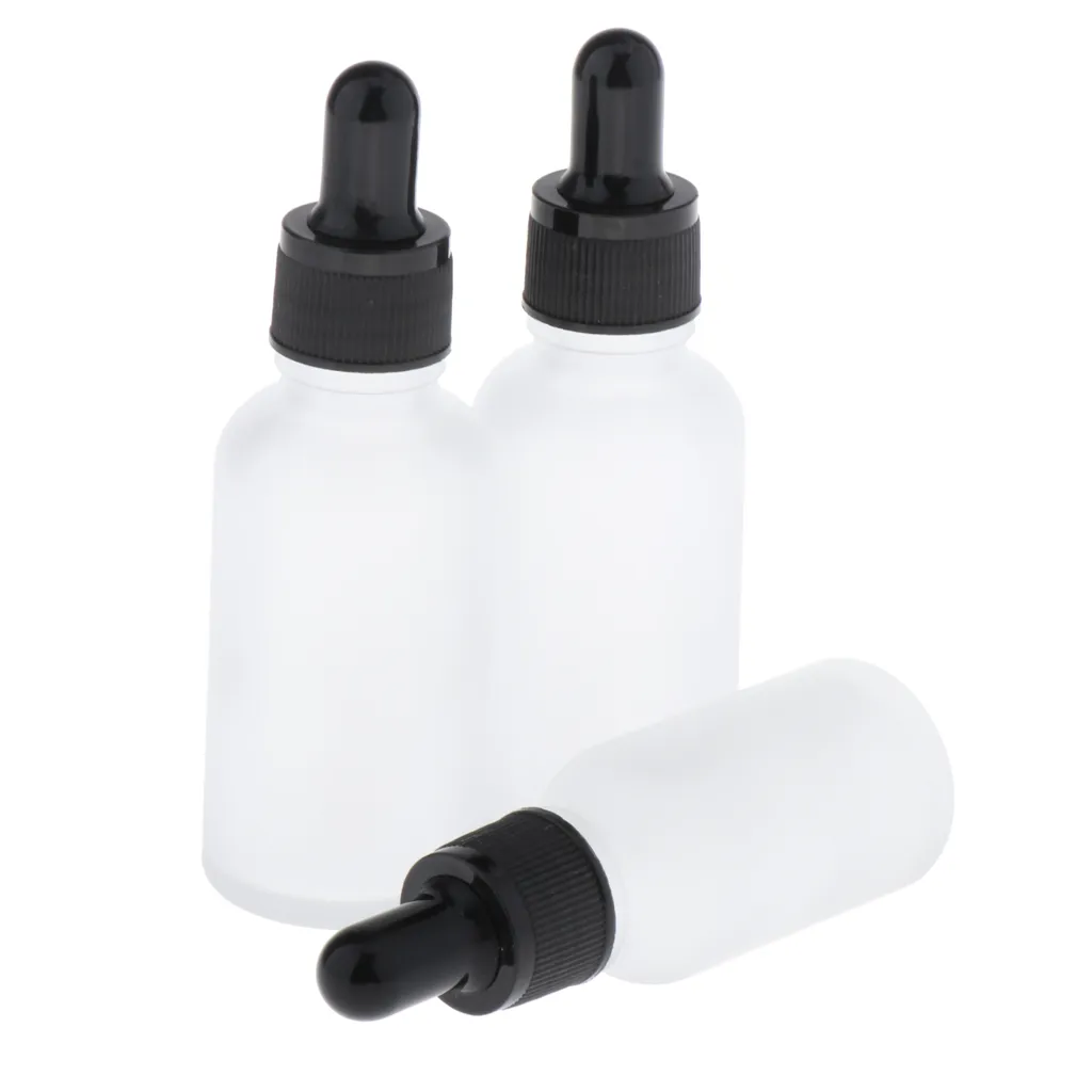 Pack Of 3pcs Eye Dropper Bottles 30ml/1oz, Empty White Frosted Glass Bottles Vials With Plastic Pipette, Leak-proof