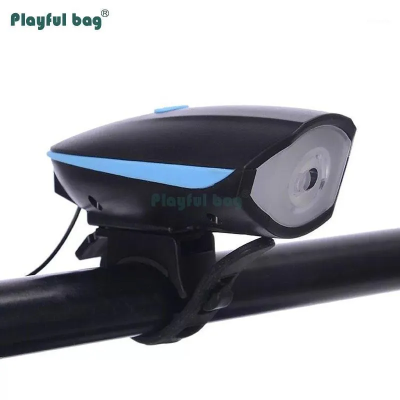 유쾌한 가방 라이딩 자전거 다기관 헤드 라이트 충전 경적 LED 램프 자전거 가벼운 야외 산악 자전거 부품 AB041