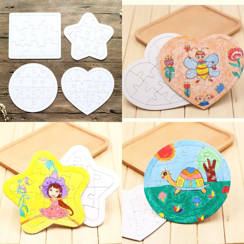 Sublimation Blank Picture Puzzle DIY Colouring Jigsaws Child Square Five Pointed Star Painting Toys White Gift Paper 0 9xj G2