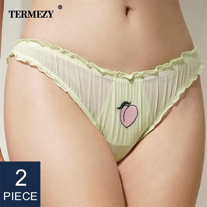 Termezy 2 unids mujeres sexy encaje bragas tentación cintura baja lencería fruta ins bordado calzoncillos transparentes ropa interior sin costuras 201112