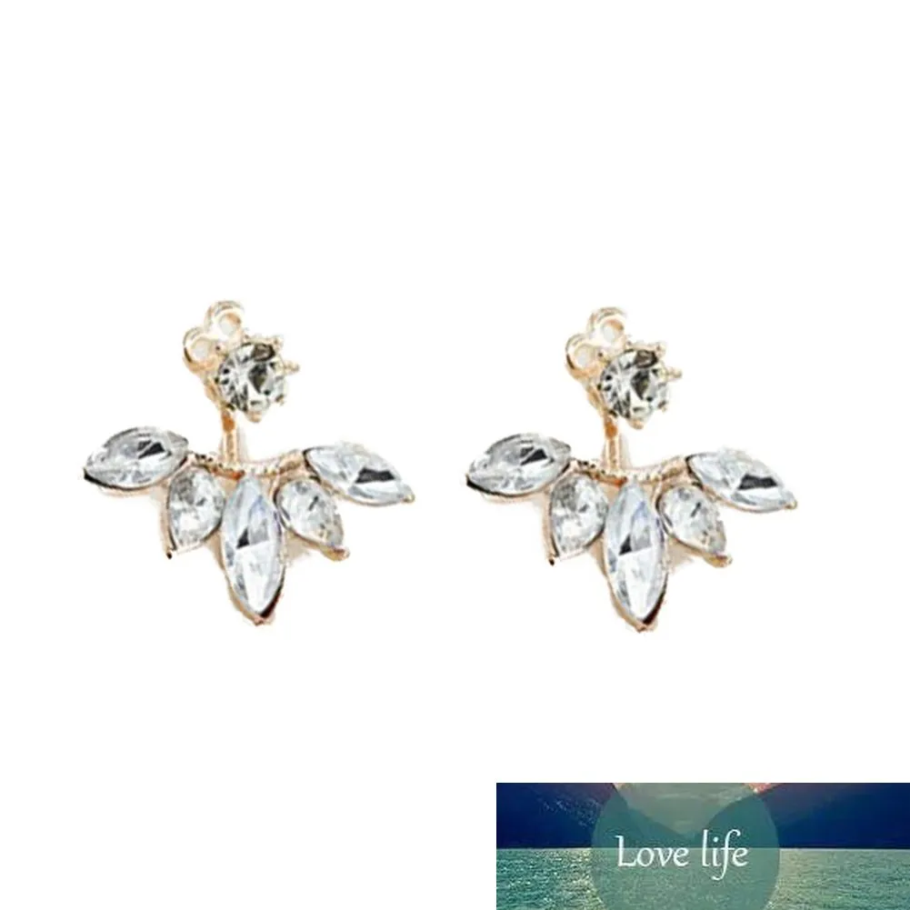 Korean Sweet and Plated Leave Crystal Stud Earrings Fashion Statement Jewelry Earrings for Women