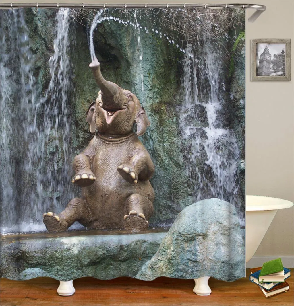 Oloey 3D Baskı Duş Perdeleri Hayvan Fil Perdeleri Banyo Dekor Için Özelleştirilmiş Boyutu Görüntü Banyo Perdesi Toptan 201127