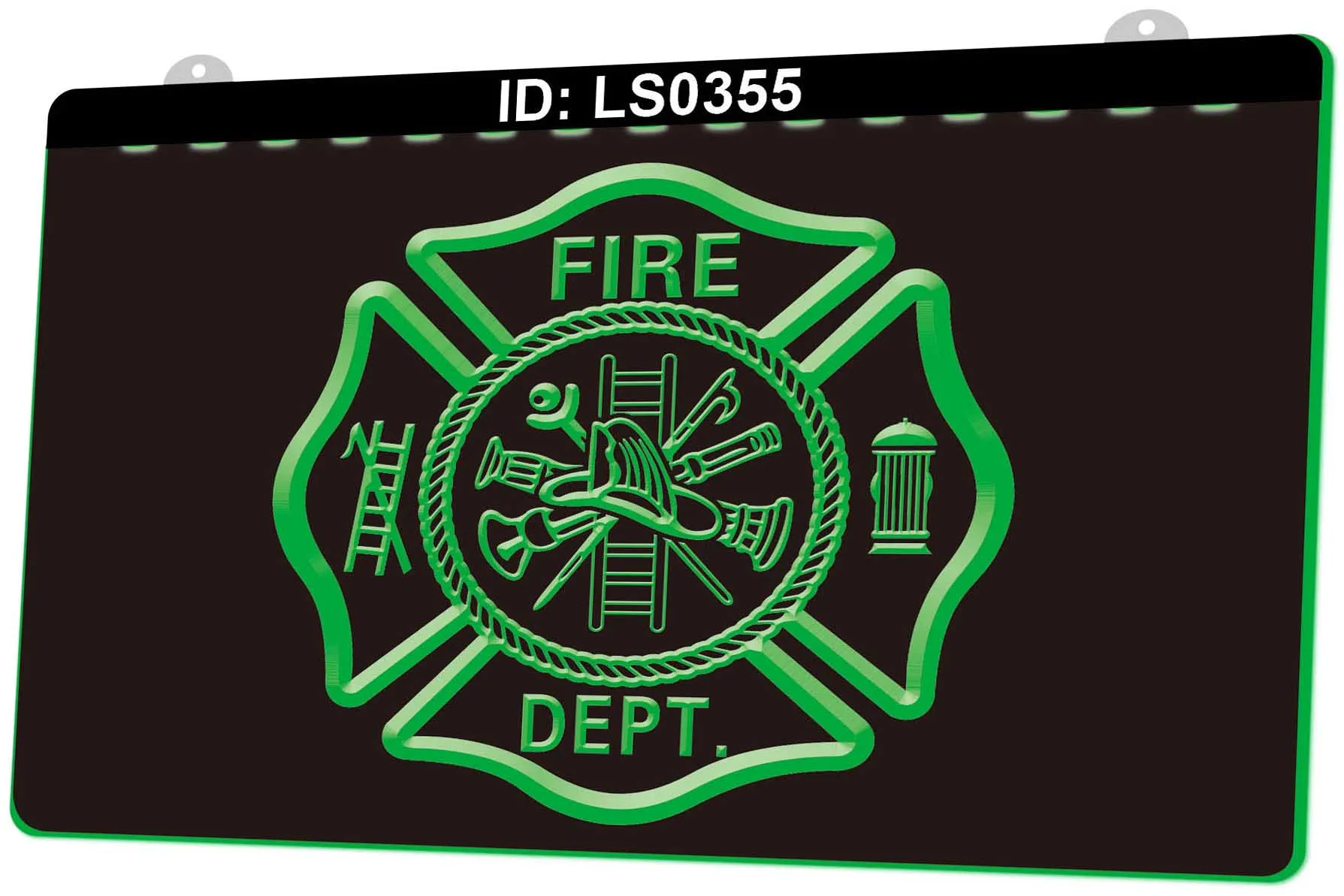 LS0355 Fire Dept Helm Ax Ladder 3D Gravure LED Light Sign Groothandel Retail