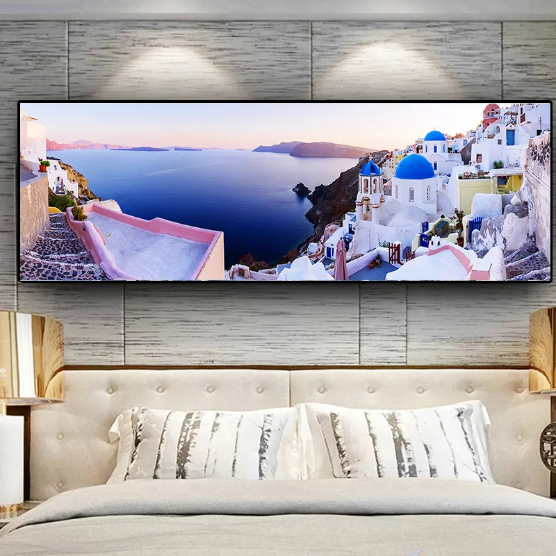 Santorini Ege Denizi Doğal Peyzaj Soyut Tuval Boyama İskandinav Posterler Ve Baskılar Duvar Sanatı Resim Oturma Odası Için