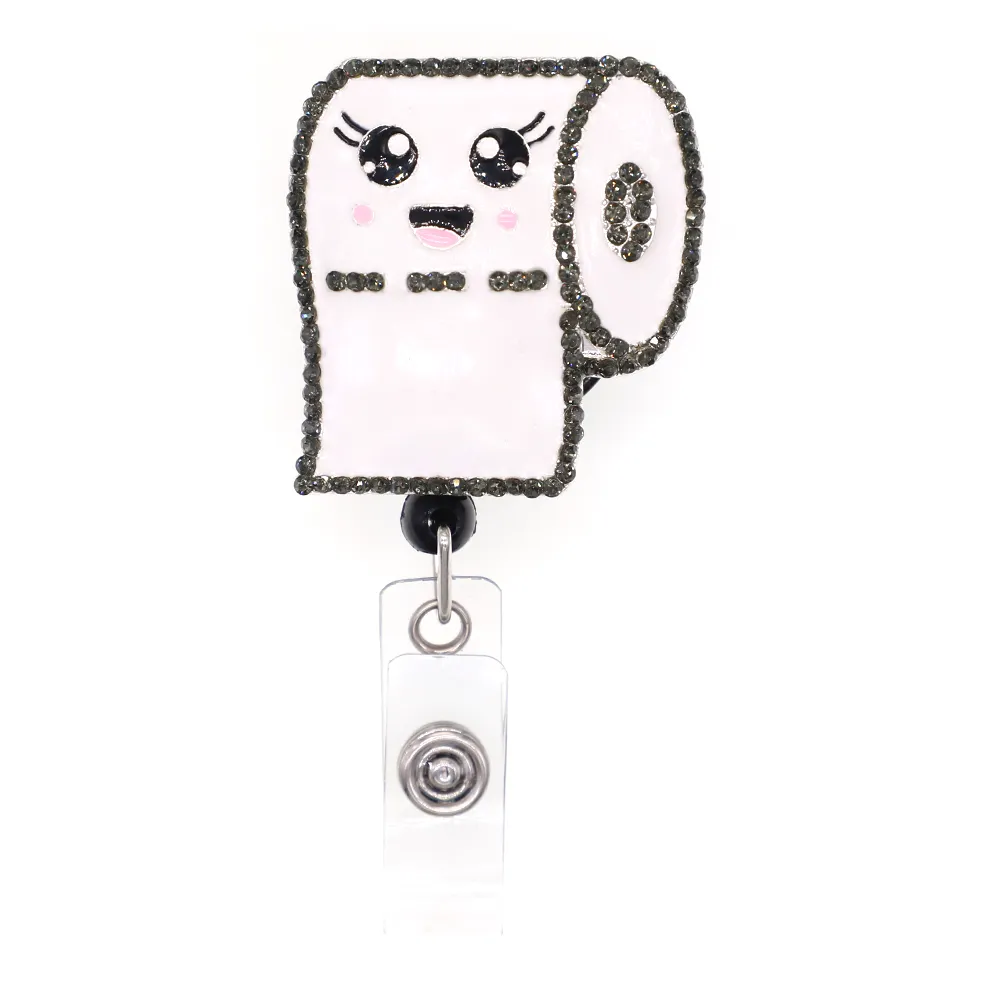 Cute Key Rings Cartoon Tissue With Smile Rhinestone Crystal Badge Reel Nurse Doctor ID Holder Retractable For Decoration