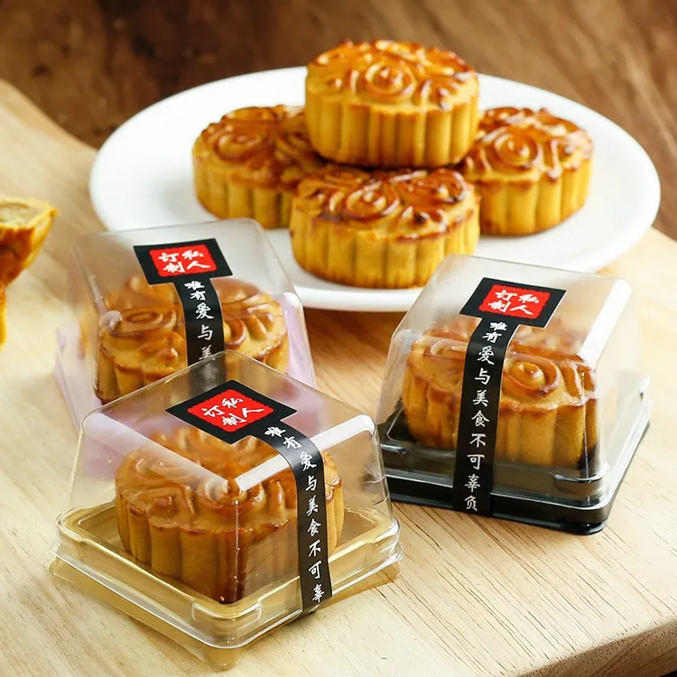 Square 50g Moon Cake Trays Moon Cake Packaging Boxes Gold Black