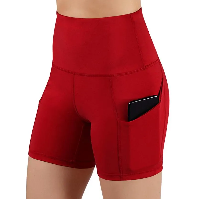 Gym Shorts Kvinnor Hög midja Lyft Push Up Yoga Shorts Kvinnors Diagonal Pocket Sport Running Tight Fitness Yoga Byxor