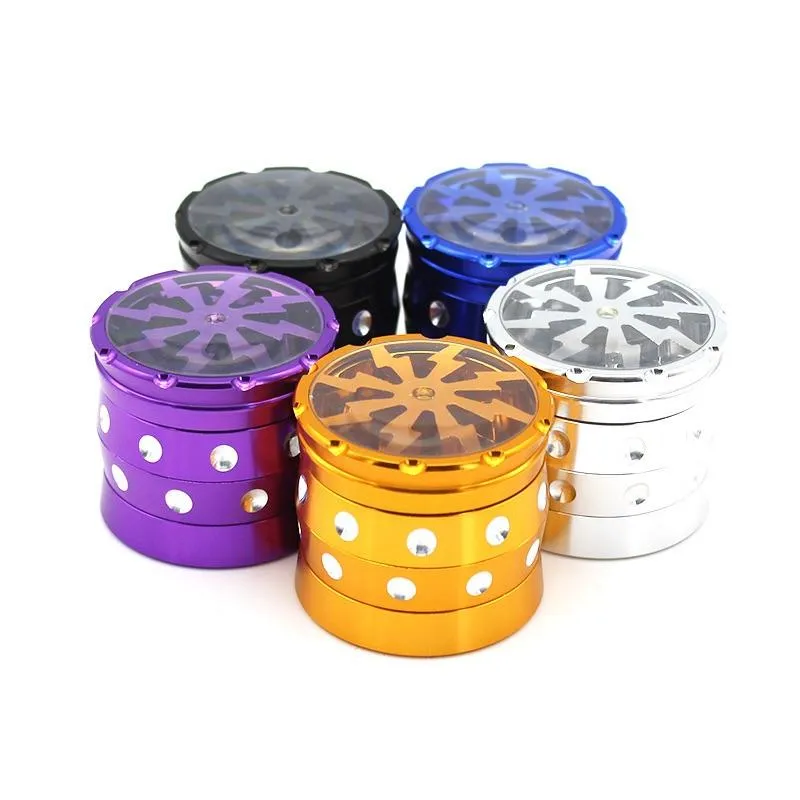 50mm Herb Grinder Aluminium Alloy Grinders 4 lager med rökning Bling Diamant för rök cigarettesmoking tobak