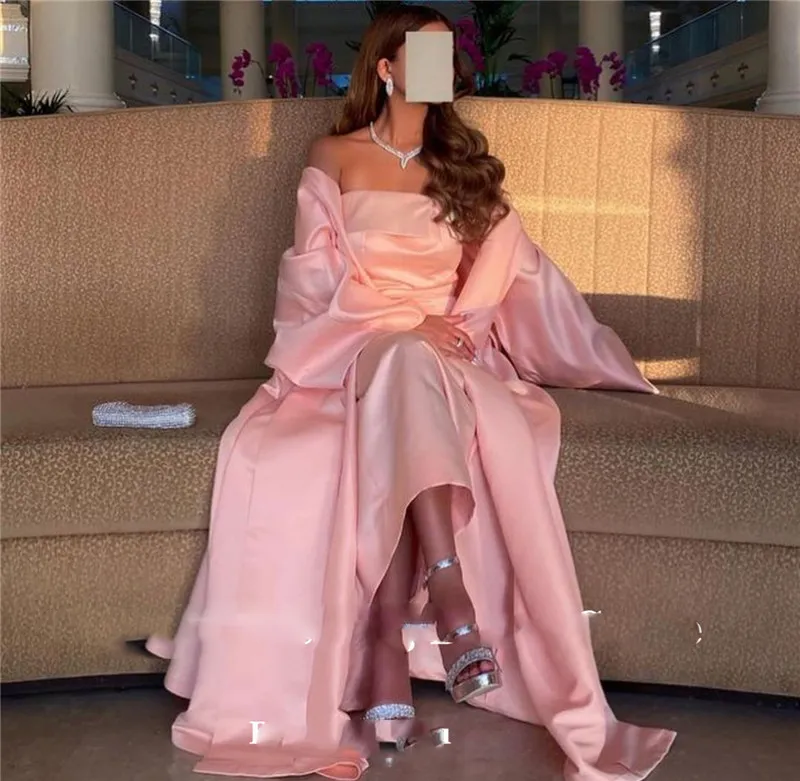 Robes de soirée élégantes en satin rose bébé avec manteau long sans bretelles longueur au sol robes de bal simples dame occasion formelle