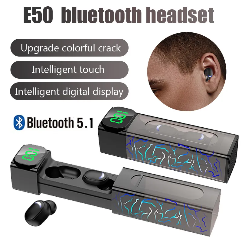 E50 Écouteurs Sports Bluetooth sans fil Bluetooth 5.1 Casques TWS Écouteurs TWS imperméabilisés Casque TWS avec étui de charge pour tous les téléphones