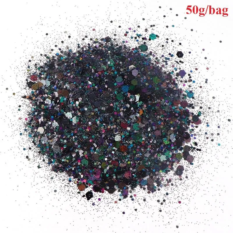 50G Mixed Hexagons Deep Blue Sequins Chunky Glitter For Nails Design  Emerald Green 3D Paillettes DIY French Charms Nail Supplies