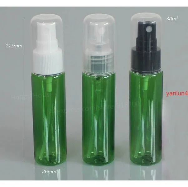 100 x 30 ml grüne Sprühflasche aus Kunststoff, 30 ml, Kosmetikverpackung, kostenloser Versand per