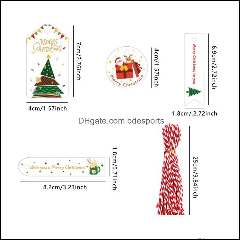 Christmas Decorations 50 Pieces Kraft Tags Paper Labels With Tree Santa Claus Patterns Gift Jute Twine For