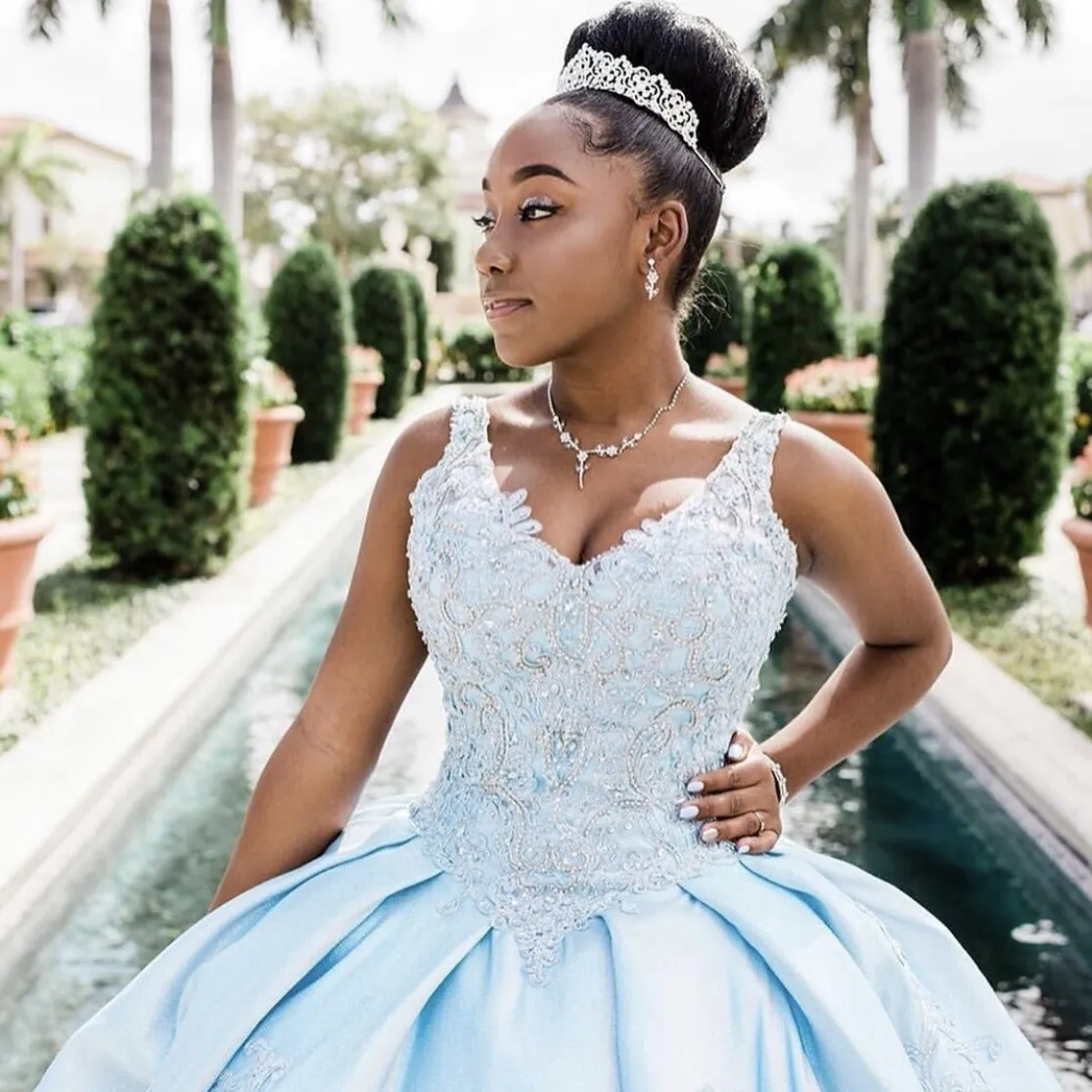 Sky Blue Ball Gown Quinceanera Dresses Bead Off Shoulder Sweet 16 Birthday  Party | eBay