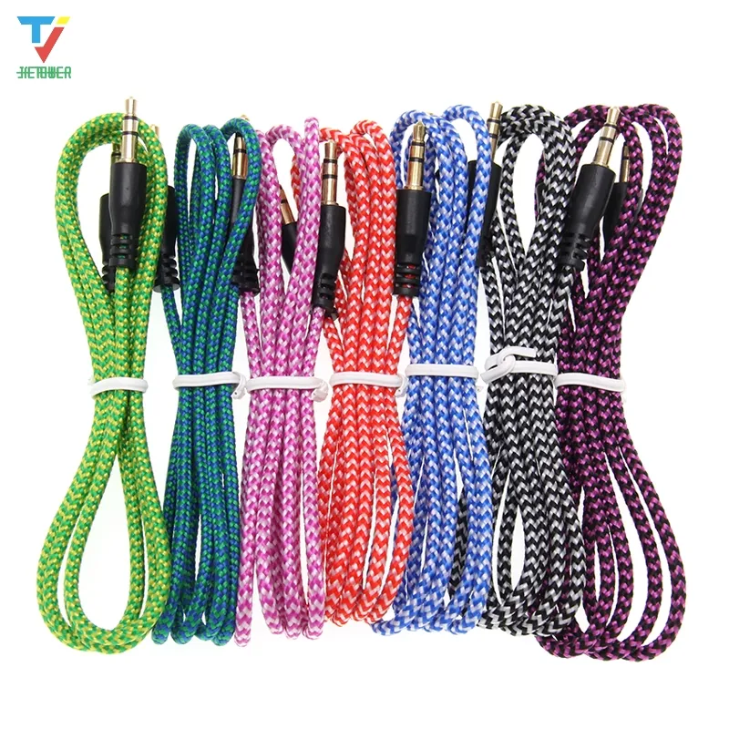 AUDIO CABLE NYLON BRAID 1M 3,5 mm JACK CAR AUX Cable Headphone Extensionskod för mobiltelefoner MP3 Speaker Tablet 300PCS / Lot