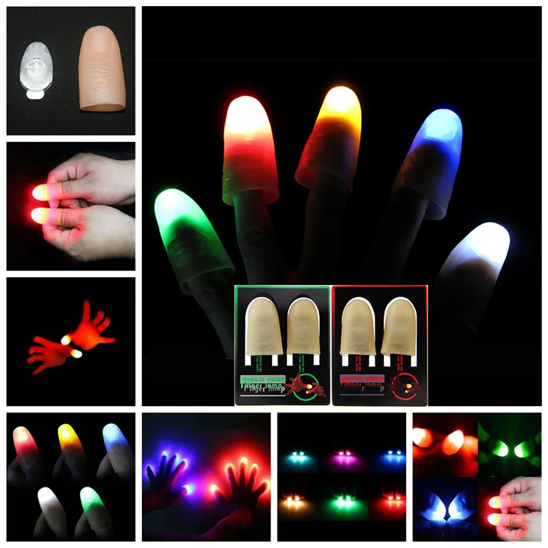 1 Paar Magic Thumb LED-verlichting Nieuwigheid Magic Trick Finger Lights for Trick Prop Party Supply Creative Magic Makers Funny Kids Gifts