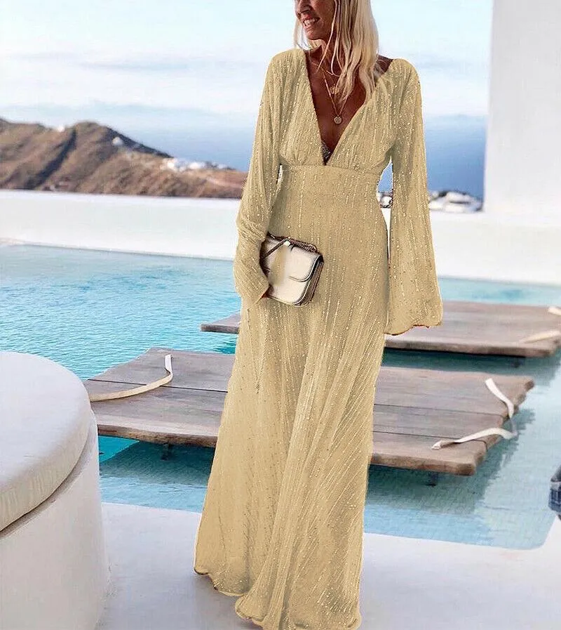 Deep V Neck Backless Short Dress Long Sleeve Evening Dresses Arrival ...