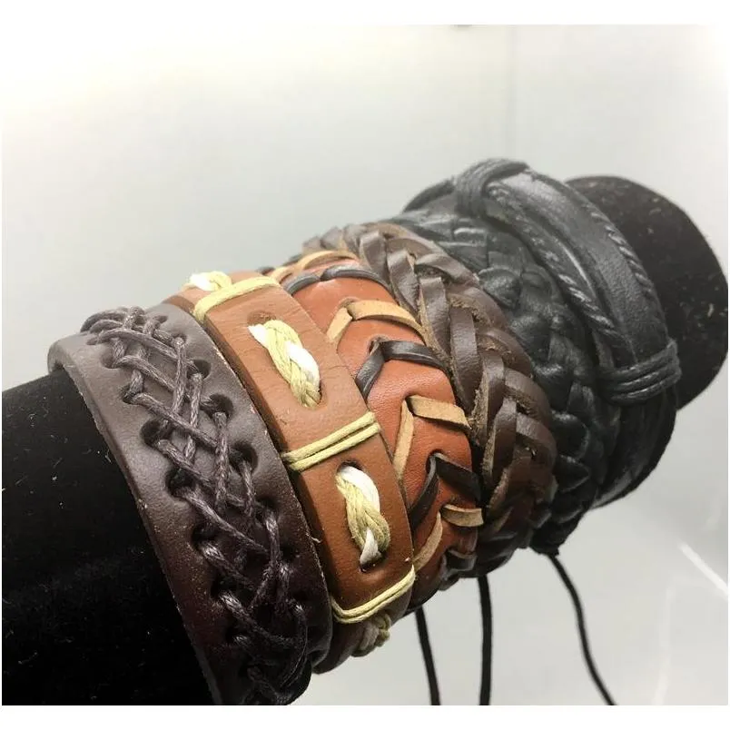 100pcs mens womens vintage genuine leather surfer bracelet cuff wristband fashion jewelry gift bracelet mixed style jewelry wholesale