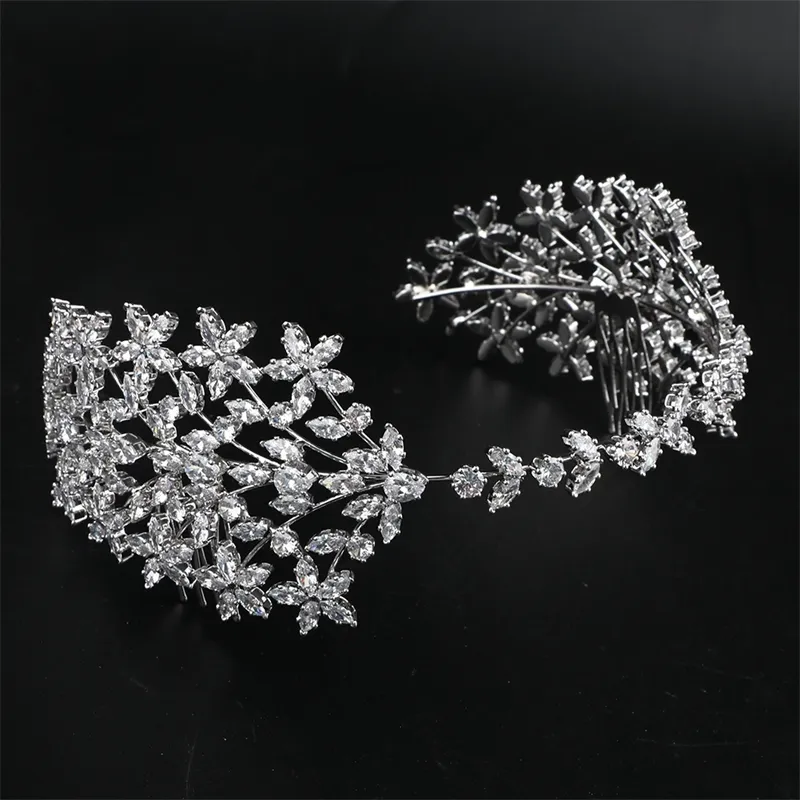 MYFEIVO Bridal Wedding Headpieces Stars Leaf Zircon Bride Crown Hair Comb Jewelry Accessories HQ0835