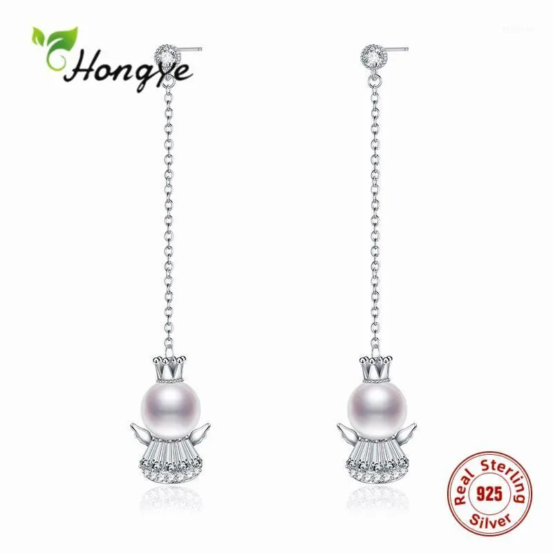 Dangle & Chandelier Hongye Long Hanging Drop Earrings Charm Boucles D'oreilles Natural Freshwater Pearl 925 Sterling Silver Anniversary