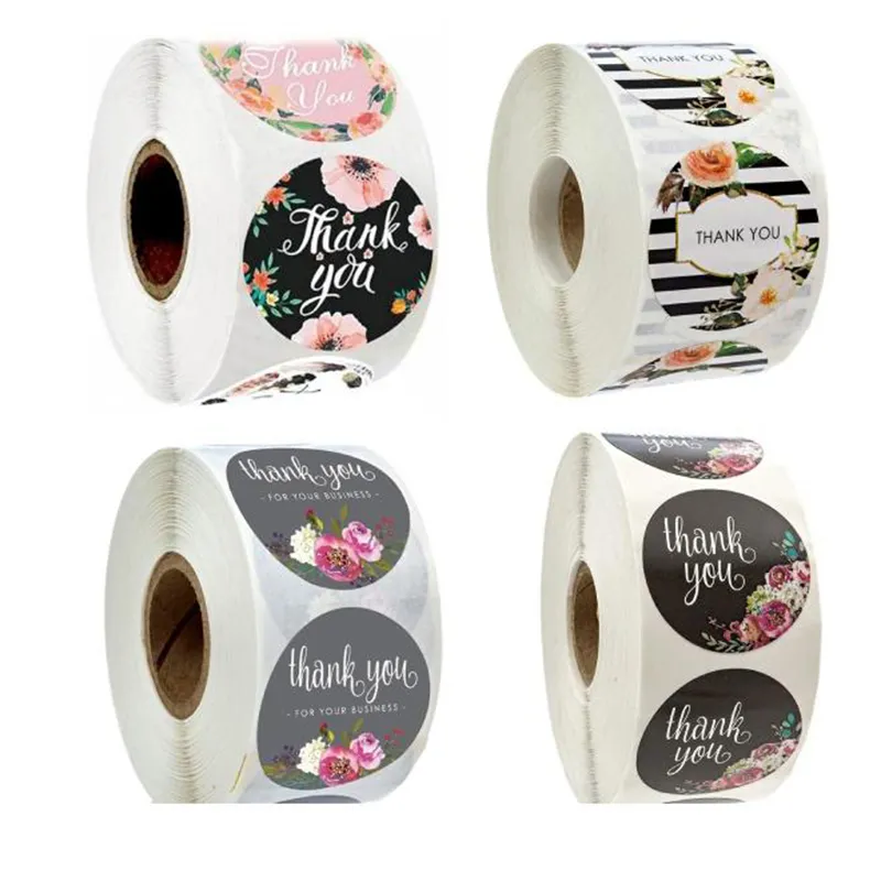 500 adet / Rulo Çiçek Teşekkür Ederim Kağıt Etiket Çıkartmalar Scrapbooking Düğün Zarf Mühürleri El Yapımı Kırtasiye Sticker DHL Ücretsiz