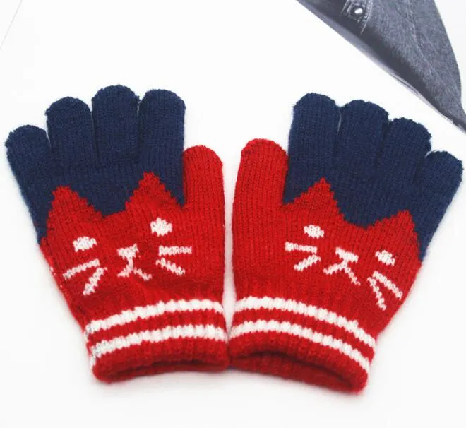 Schattige kinderen winter handschoenen cartoon kat jongens meisjes wanten handschoen fleece warme dikke kinderen student vinger handschoenen sport sneeuw ski handschoen