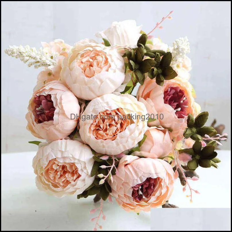Autumn Peony Artificial Flowers Silk Peony Home el Party Wedding Decoration Fake Flower Big Bouquet Fall Decorations 220110