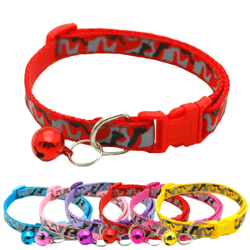 Practical Small Pet Necklace With Bell Camouflage Puppy Collars for Protecting Training Walking Dog Adjustable Collar