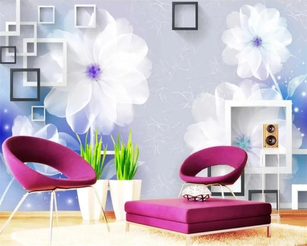 Romantic Flora 3d Mural Wallpaper 3d Modern Wallpaper Charming White Flower Frame Atmospheric Interior Decoration 3d Wallpaper