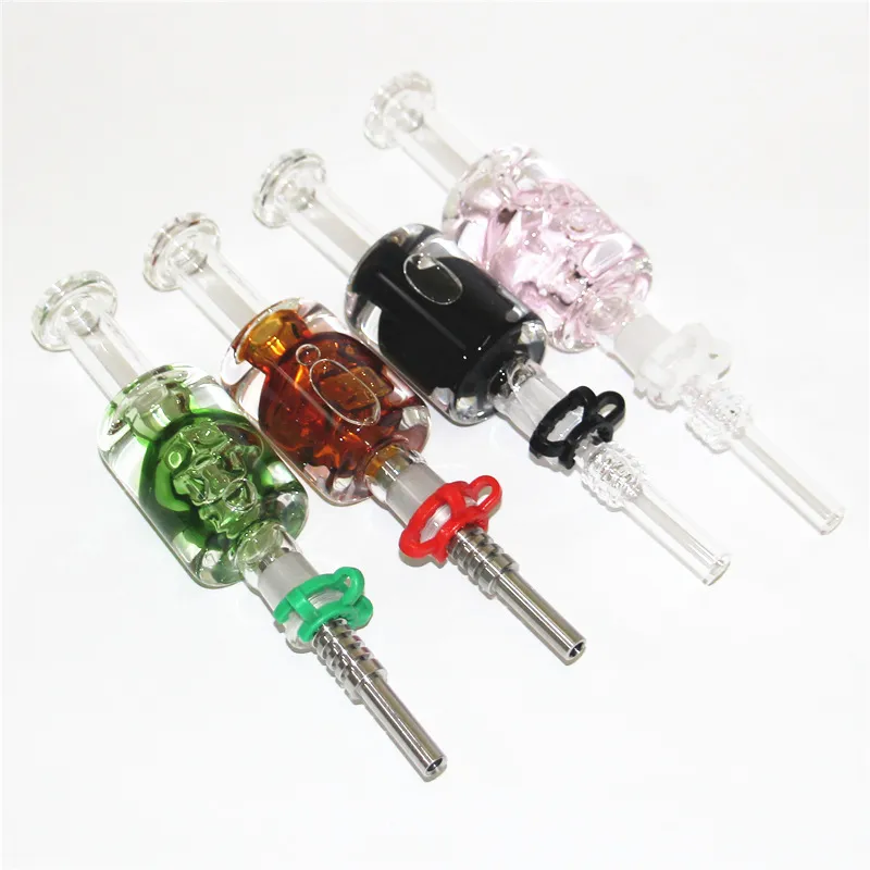 14mm Glass Nectar Smoking Water Pipes with Stainless Steel Tips Quartz Nails Concentrate Dab Straw Bong Dab Rig
