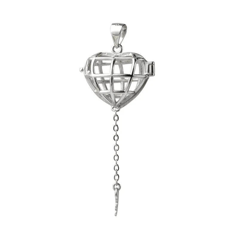 Presentbur 925 Sterling Silver Lockets Love Wish Floating Pearl Heart Cage Key Pendant 5 stycken