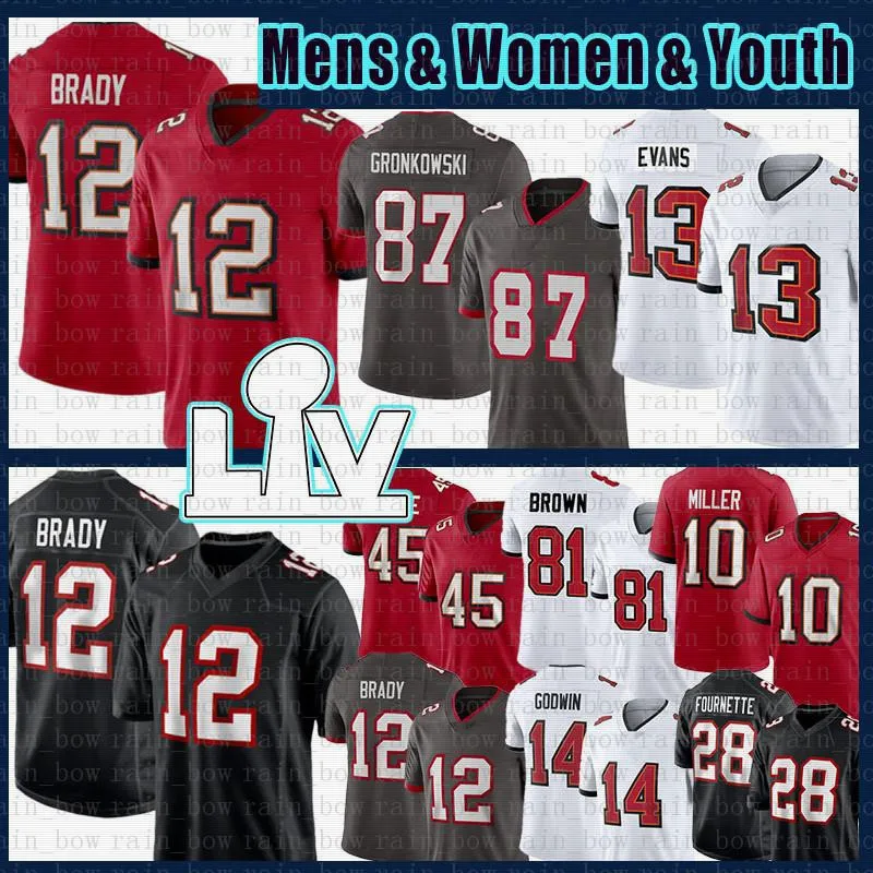 2022 Voetbalshirts van hoge kwaliteit Jeugd Dames Heren 12 Tom Brady 14 Chris Godwin 87 Rob Gronkowski 45 Devin White 13 Mike Evans