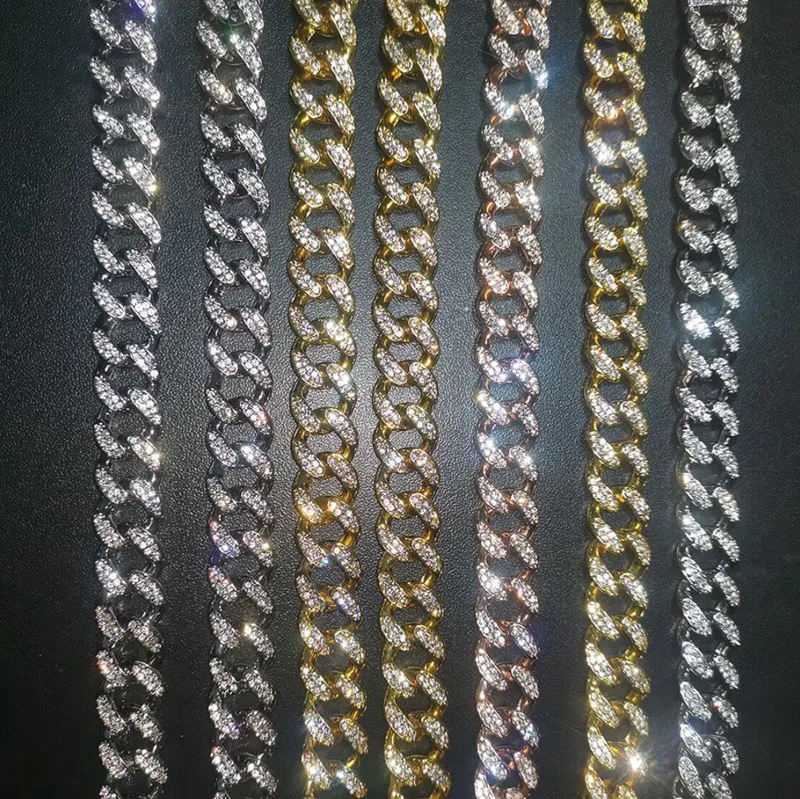 Braccialetti per collane da uomo Chian ghiacciate Collana Chian in argento dorato con maglie cubane Set di gioielli hip-hop