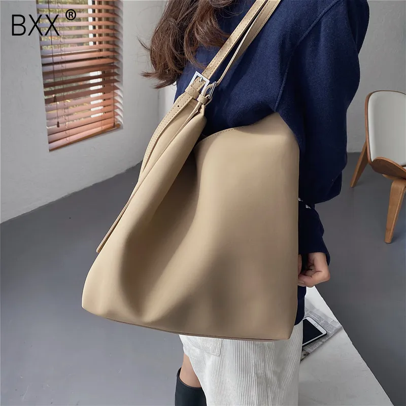 [BXX] PU Leather Bucket Bags For Women 2020 Winter Branded Shoulder Handbags and Purses Female Trending Cross Body Lux Bag HP903 Q1204