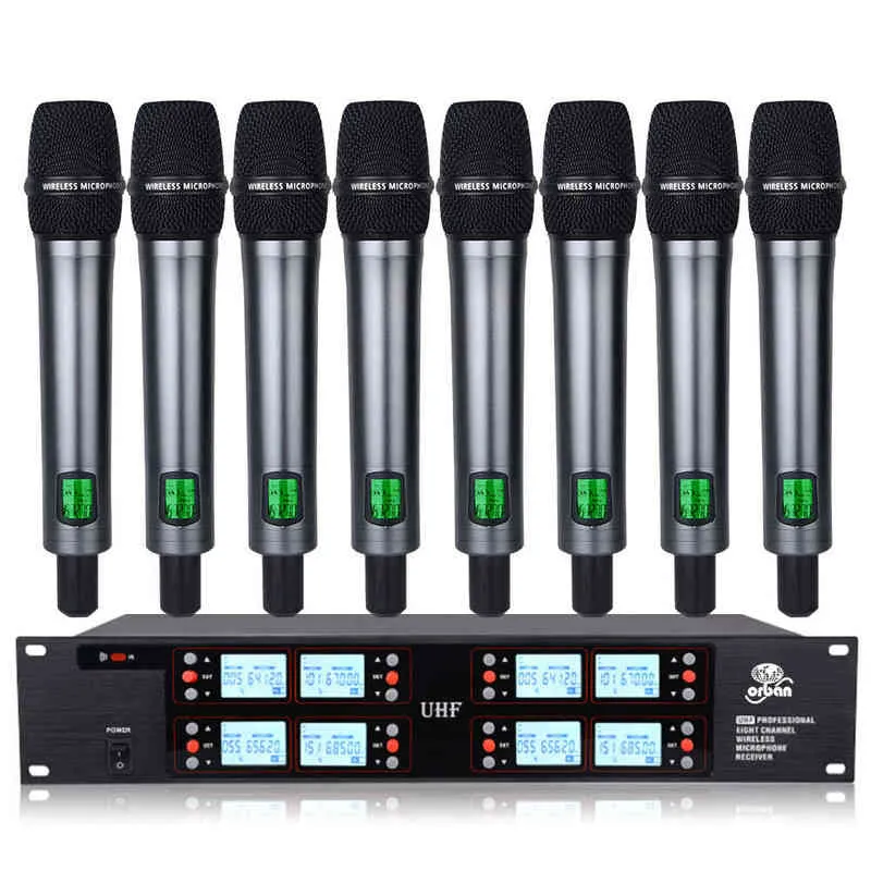 Profesyonel UHF kablosuz mikrofon 8 kanal el mikrofonu okul konuşma sahne performansı profesyonel mikrofon W220314