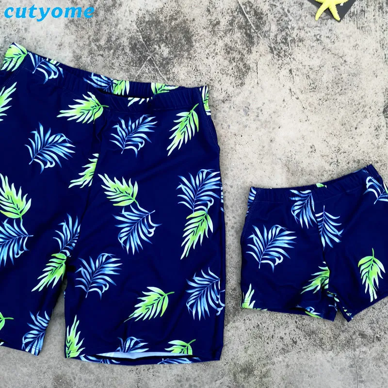Dad Father Bebes Son Swimswear Swim Suit Clothes 2019 Summer Leaf Printed Shorts Family Matching Daddy Me Men Boys Bathing Short (7)