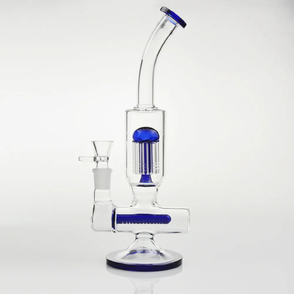 12" Glass Bong 8 Arm Percolator Recycler Hookah Water Pipe Perc Tobacco Smoking Pipes Heady Dabber Bubbler Beaker Bongs 14mm Bowl