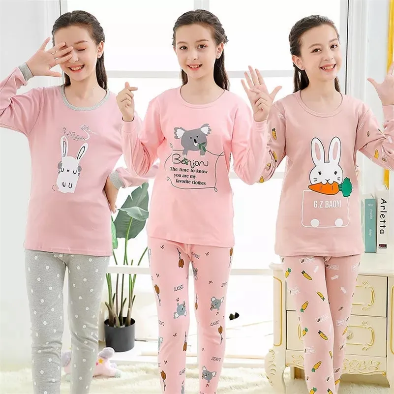 Pijamas para niñas adolescentes Nuevo otoño Ropa de manga larga para niños  Ropa de dormir para niños Pijamas de algodón Conjuntos para niños 9 10 12