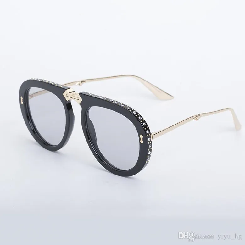 Gafas de sol de marco plegable de lujo con diamantes de imitación Decoración de moda Diseñador de sol gafas de sol Mujeres Hombres Marco grande EyeGlasses 6 colores