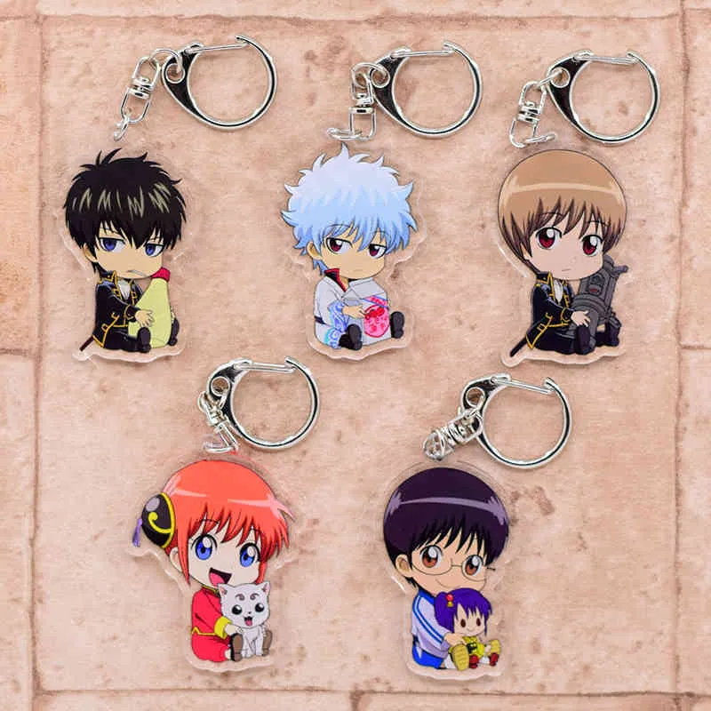 Keychains Gintama akryl dubbelsidig nyckelkedja, 5 modeller, söta, hänge, tecknadstillbehör