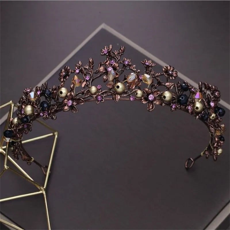 KMVEXO BAROCE BAROCE Purple Crystal Beads Flower Tiaras Принцесса Королева повязка головного повязки Короны свадебные свадебные украшения аксессуары Y200409