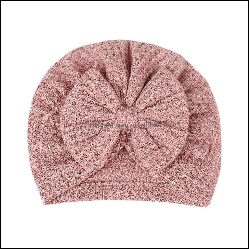 Infant Baby Hat Solid color Bow Headwear Children Toddler Kids Indian Caps Turban Soft Comfortable Autumn Winter Bowknot Hats 9 Colors