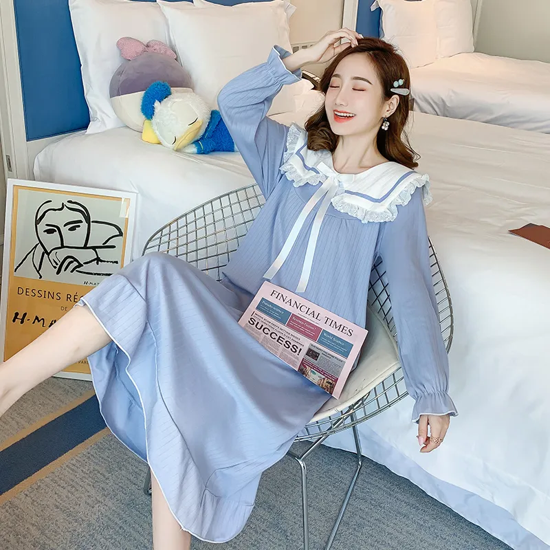 Comfortable Cotton Maternity Nightgown For Spring And Autumn Long