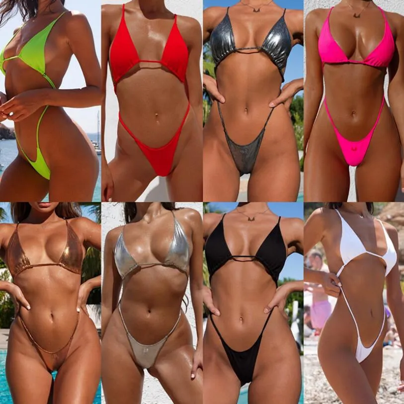 Nouveau 2021 une pièce maillot de bain femmes G String brillant maillots de bain femme Micro string Monokini baigneur dos nu maillot de bain maillot de bain